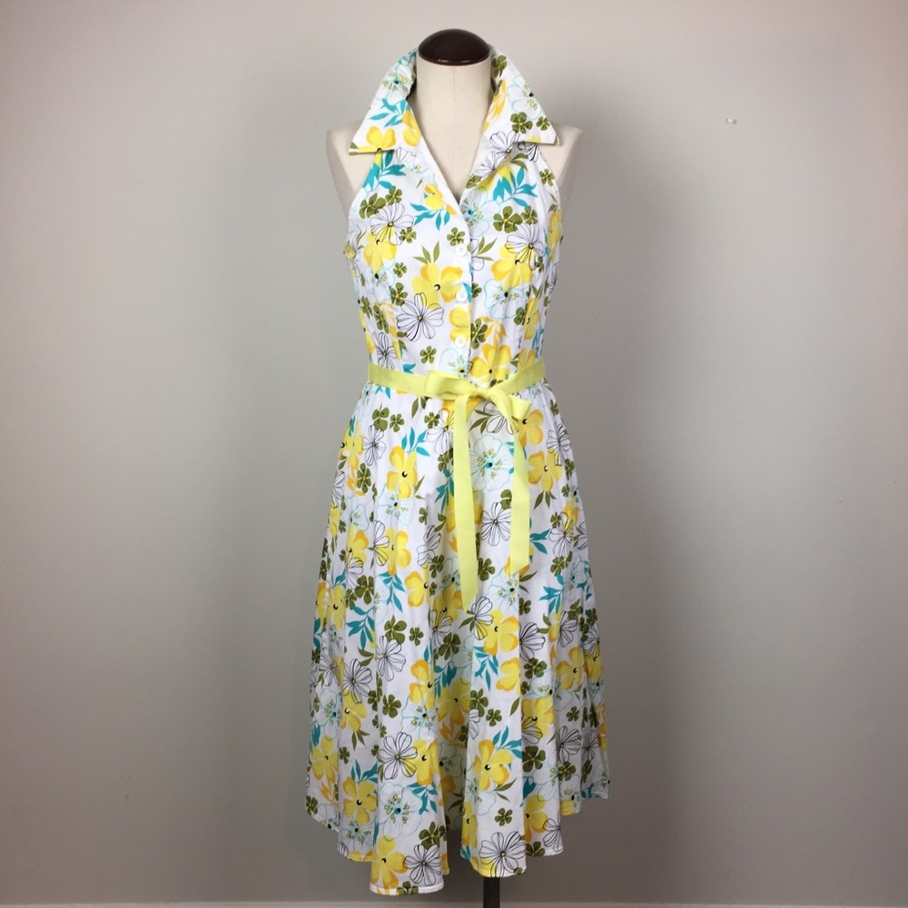 Floral Fit & Flare Dress Belted Sleeveless | Spring Garden Party Size 6